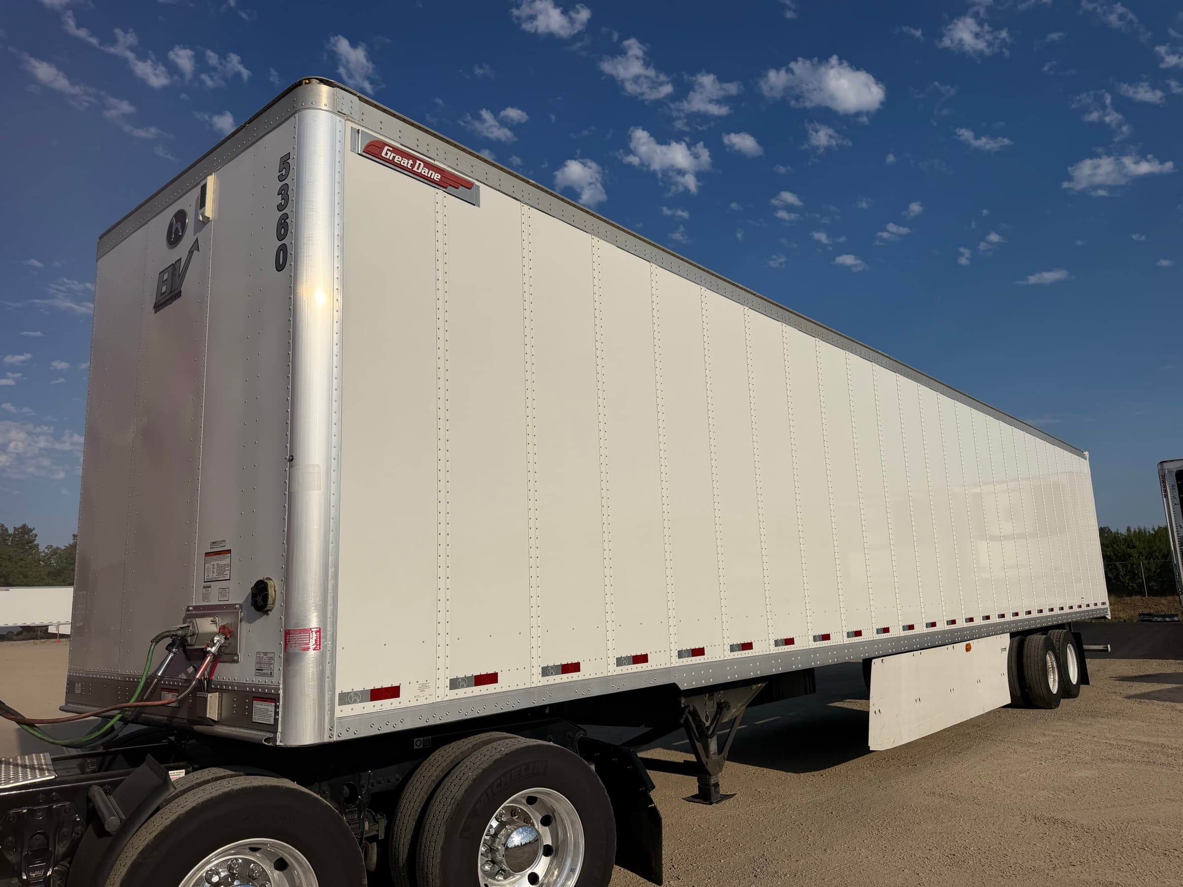 Great Dane 53-foot dry van trailer, unit number 5360, coupled to a tractor on the FleetWay yard